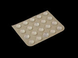 Sheet of 20 medium sized round, dome shaped, clear bump dots on a black background.